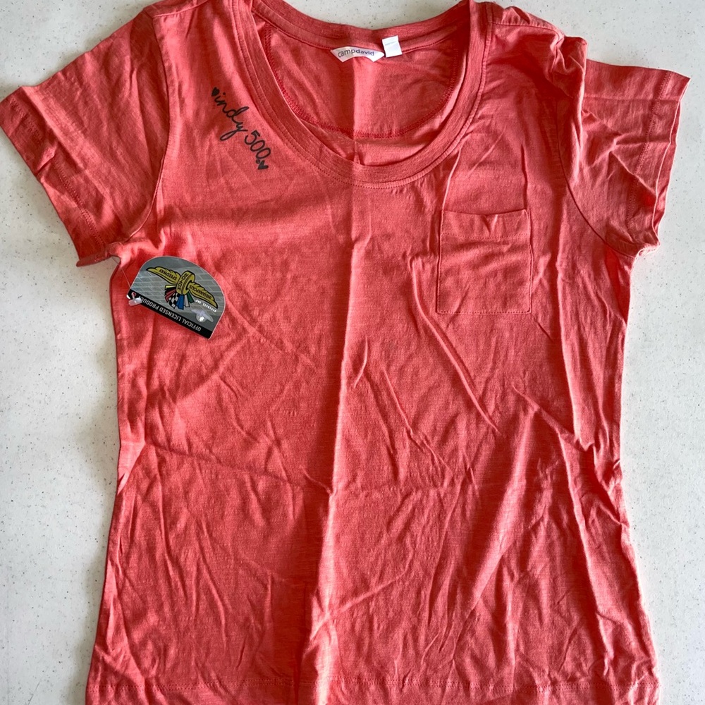 Nascar Indianapolis 500 Ladies Short Sleeve Shirt CORAL Pink Size MEDIUM Indy